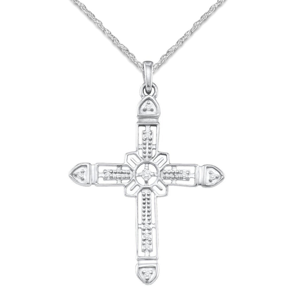 Diamond Cross Filigree Necklace with Rope Chain 1/12 CTW