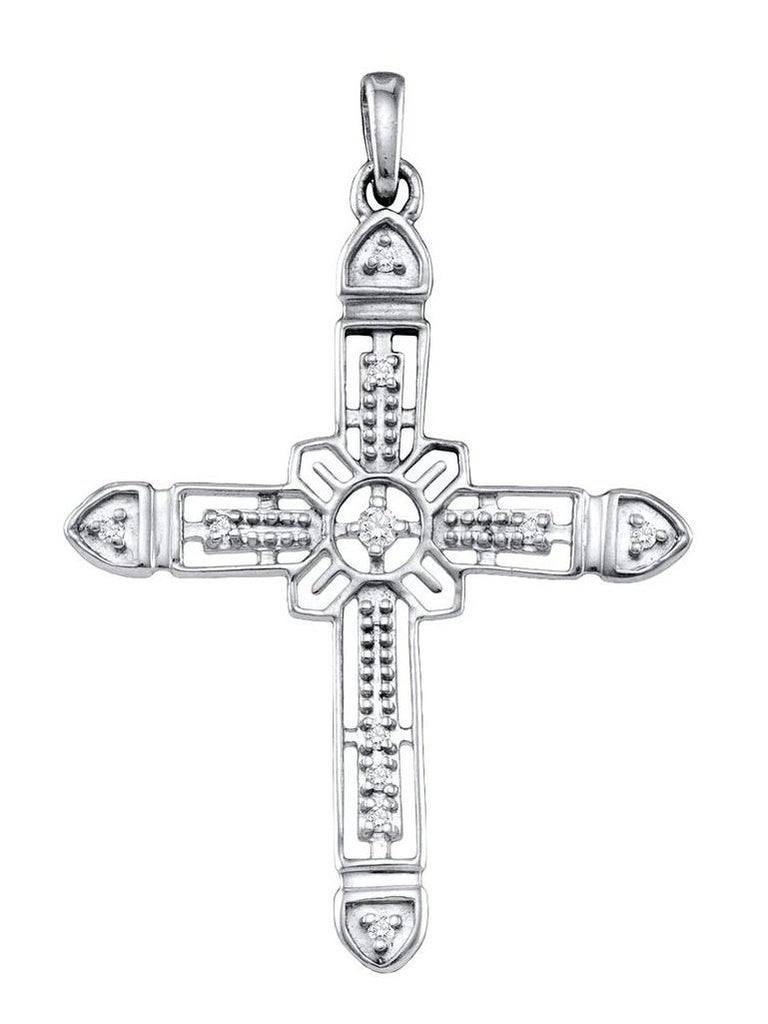 Diamond Cross Filigree Pendant 1/12 CTW Rhodium on Sterling Silver