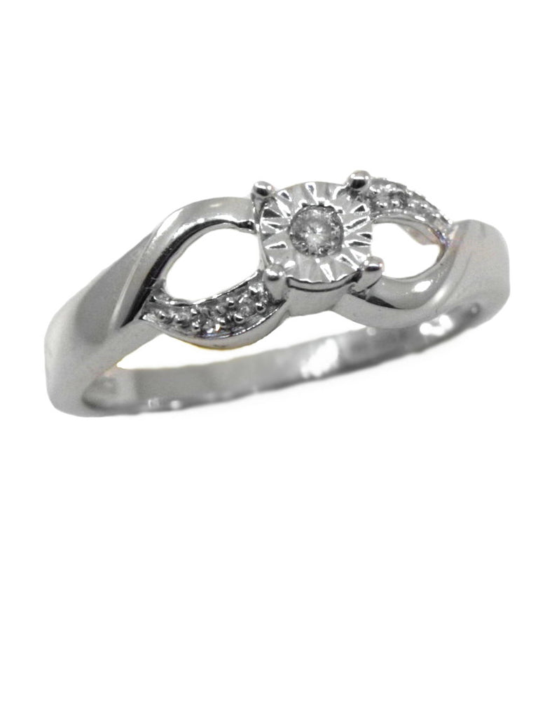 Genuine Diamond Ring with Infinity Design 10k White Gold 1/8 CTW