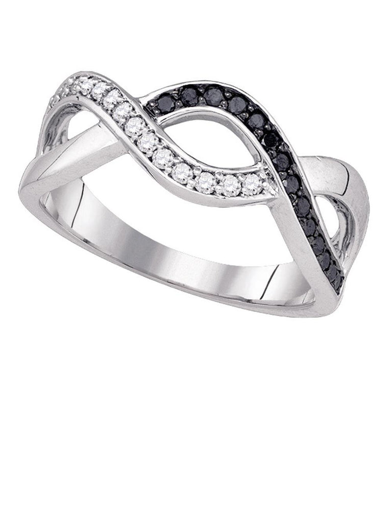 Infinity Band White and Black Diamond Ring 10k White Gold 1/4 CTW