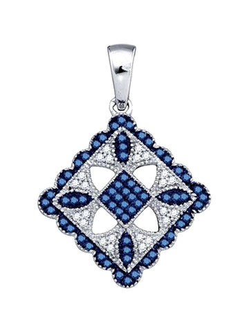 Blue and White Diamond Quilt Pendant 10k White Gold - Total of 88 Diamonds