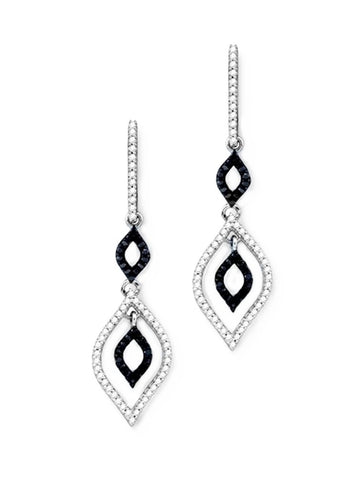 10k White Gold Marquise 1/2 Carat Diamond Hoop Earrings with Removable Dangle