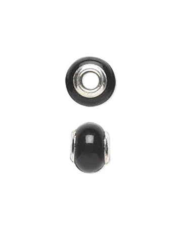 Slide-on Bead Charm Black Agate Sterling Silver 4mm Center Hole