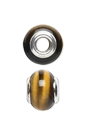 Slide-on Bead Charm Tiger Eye Sterling Silver 4mm Center Hole