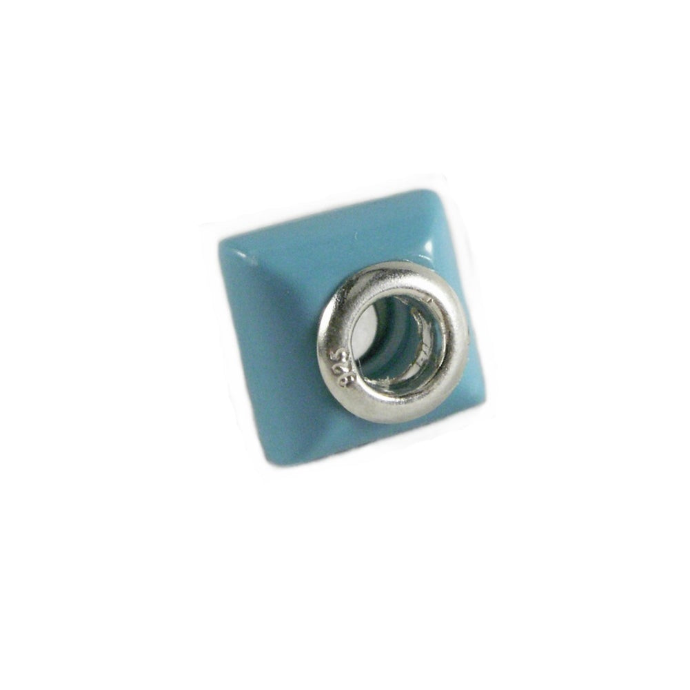Slide-on Charm Bead Imitation Turquoise Color Stone Sterling Silver 4mm Center