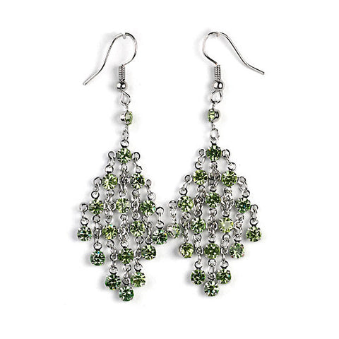 Chandelier Green Austrian Crystal Earrings Silvertone