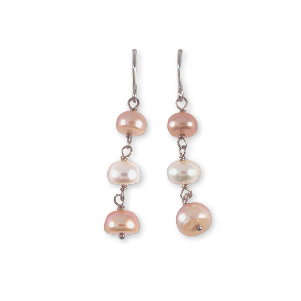 Cultured Freshwater Pearl Earrings White and Pink Dangle