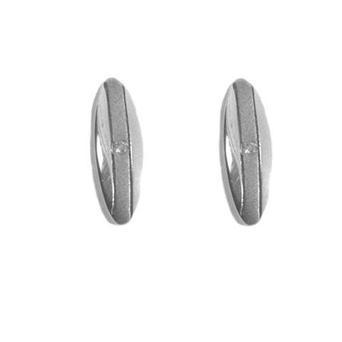 Genuine Single Diamond Thin Oval Earrings Sterling Silver