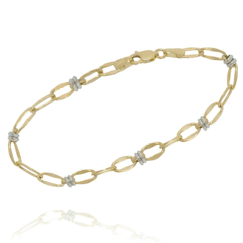 14k Two-tone White and Yellow Gold Chain Bracelet with White Gold Wraps