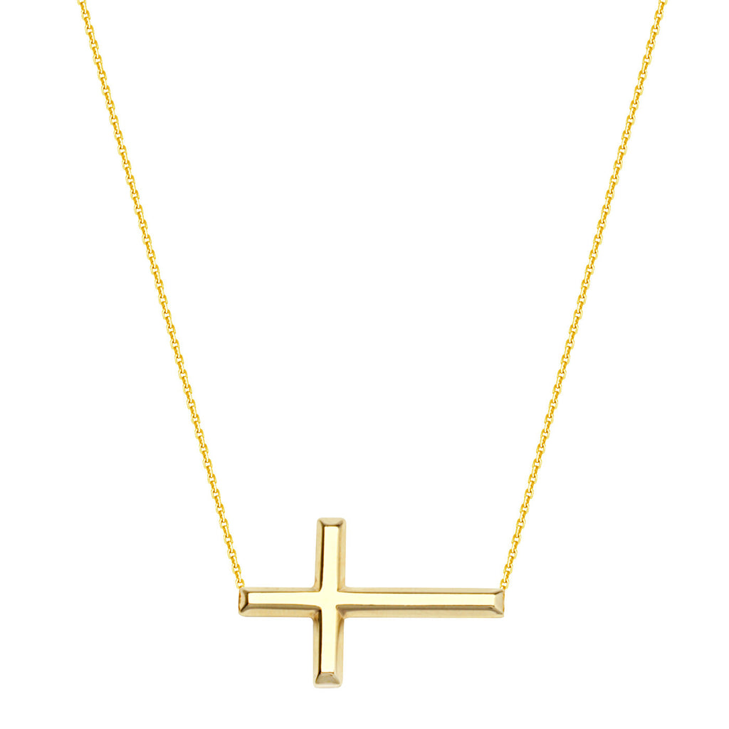 14k Yellow Gold East2West 25x14mm Sideways Cross Necklace Adjustable