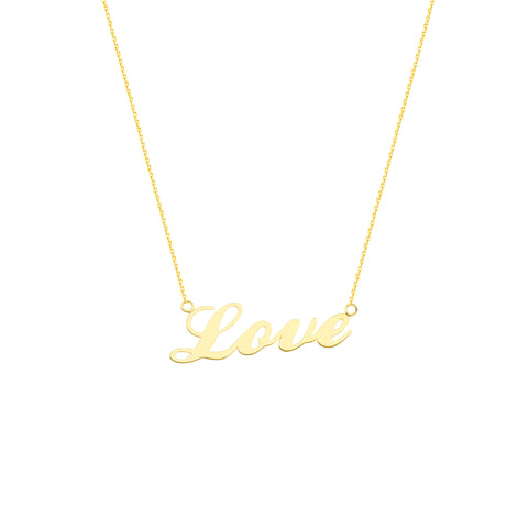 East 2 West Cursive Word Love Necklace Yellow Gold on Sterling Silver