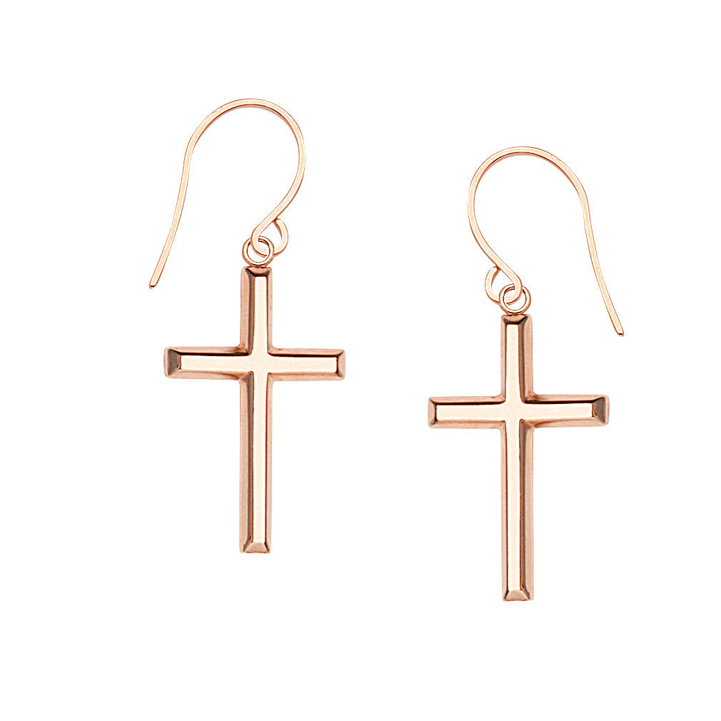 14k Rose Gold Dangle Cross Earrings East2West Collection