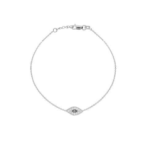 14k White Gold Mini Evil Eye Bracelet with Cubic Zirconia East2West Collection