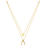 14k Yellow Gold Star and Wishbone Necklace - Layered Duos