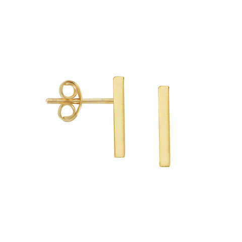 14k Yellow Gold Rectangle Bar Post Stud Earrings Geometric