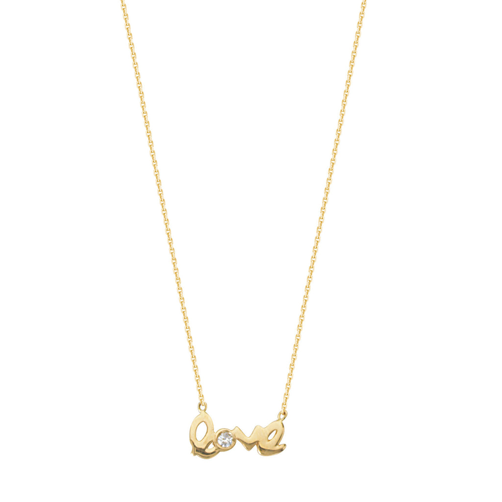 14k Yellow Gold Mini Love Necklace with Genuine Diamond Accent East 2 West