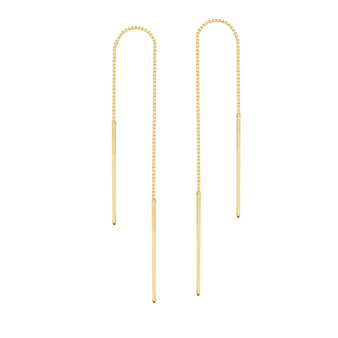 Threader Earrings 14K Yellow Gold Polished Double Bar with Box Chain