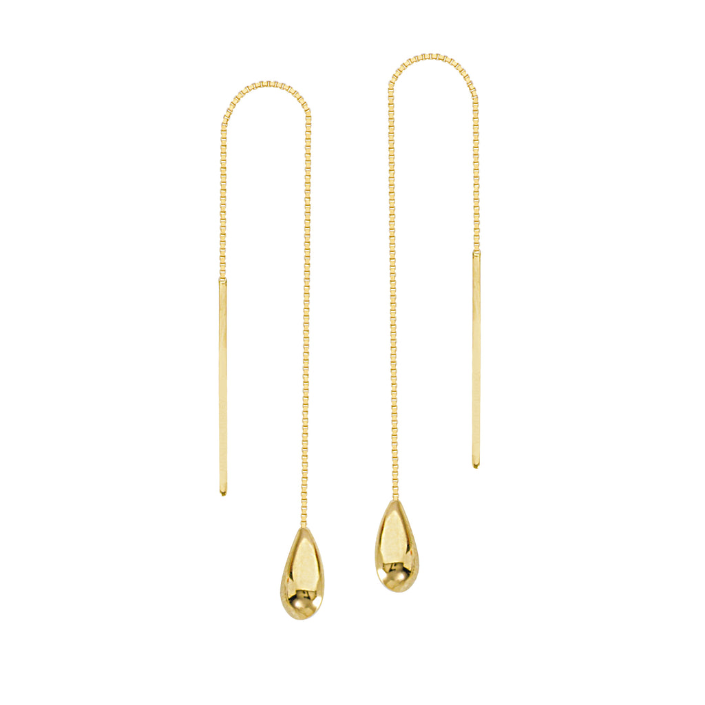 Threader Earrings 14K Yellow Gold Polished Teardrop and Bar with Box Chain