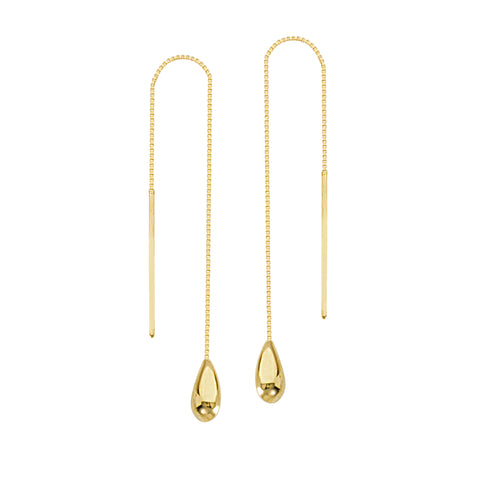 Threader Earrings 14K Yellow Gold Polished Teardrop and Bar with Box Chain