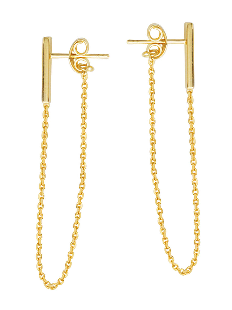 Front Back Chain Staple Bar Earrings 14k Yellow Gold