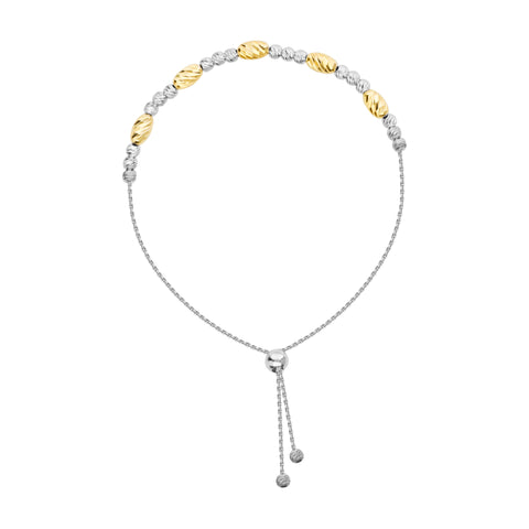Bolo Bracelet with Diamond-cut Beads Gold and Rhodium on Sterling Silver