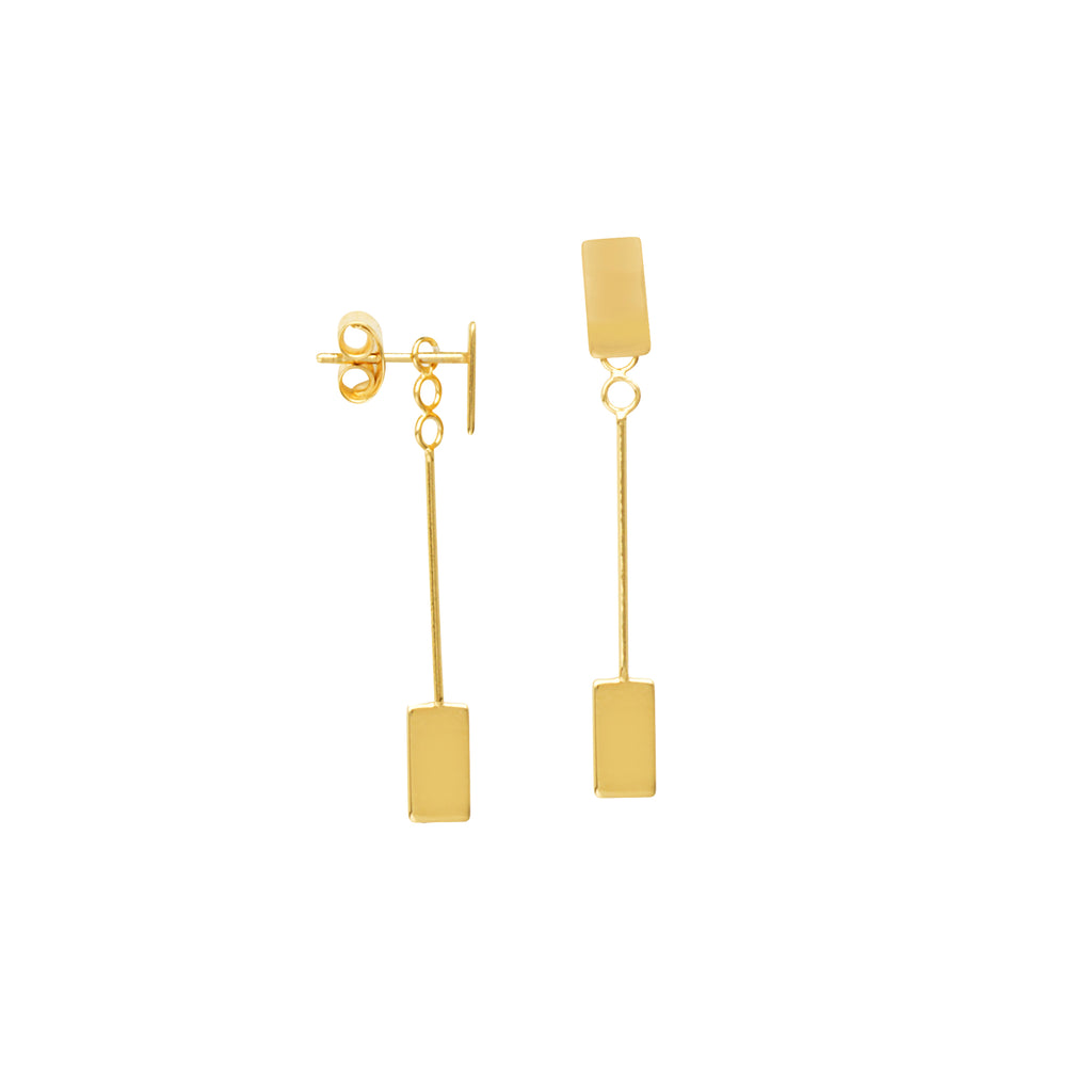 Rectangle Post Earrings with Removeable Bar and Drop 14k Yellow Gold