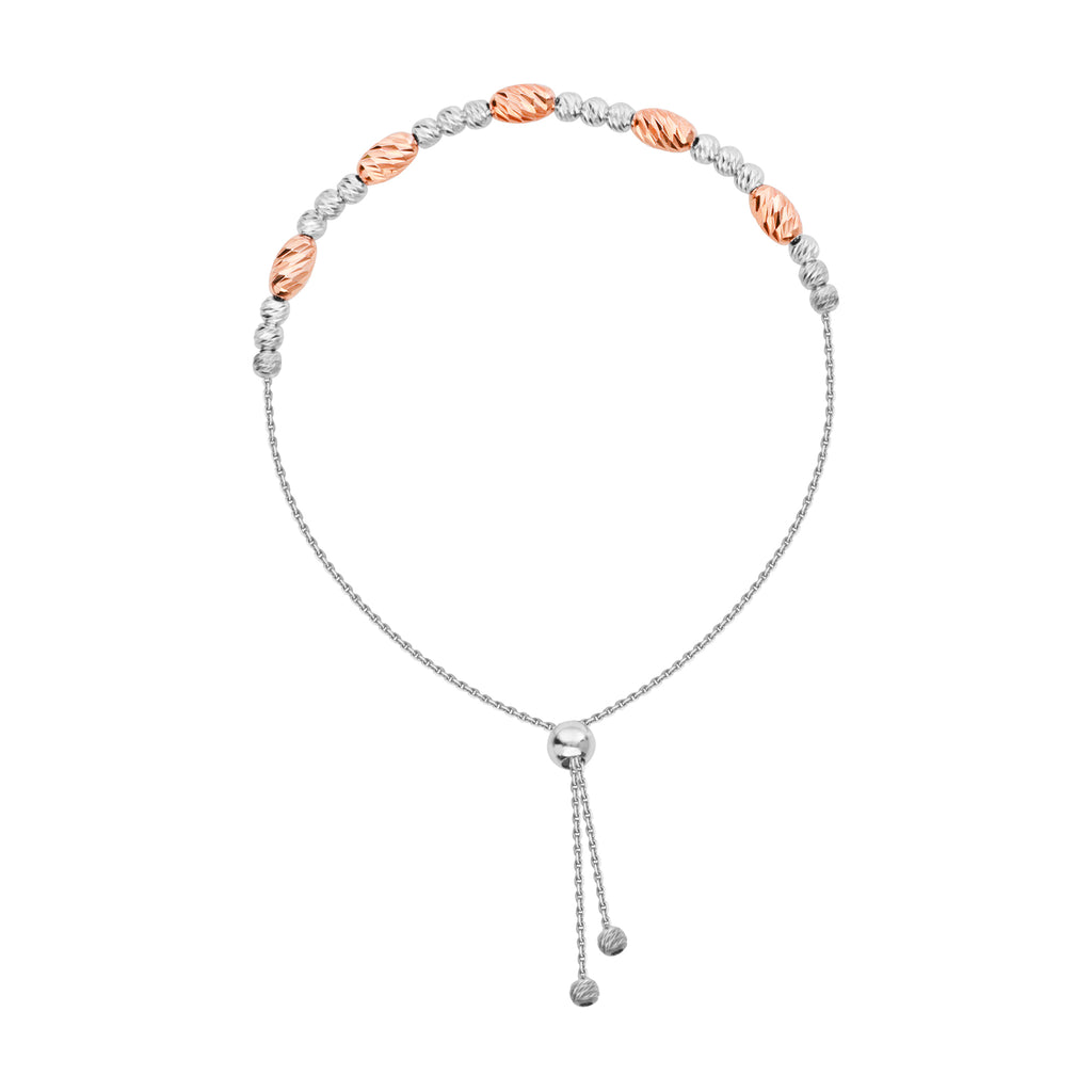 Bolo Bracelet with Diamond-cut Beads Rose Gold and Rhodium on Sterling Silver