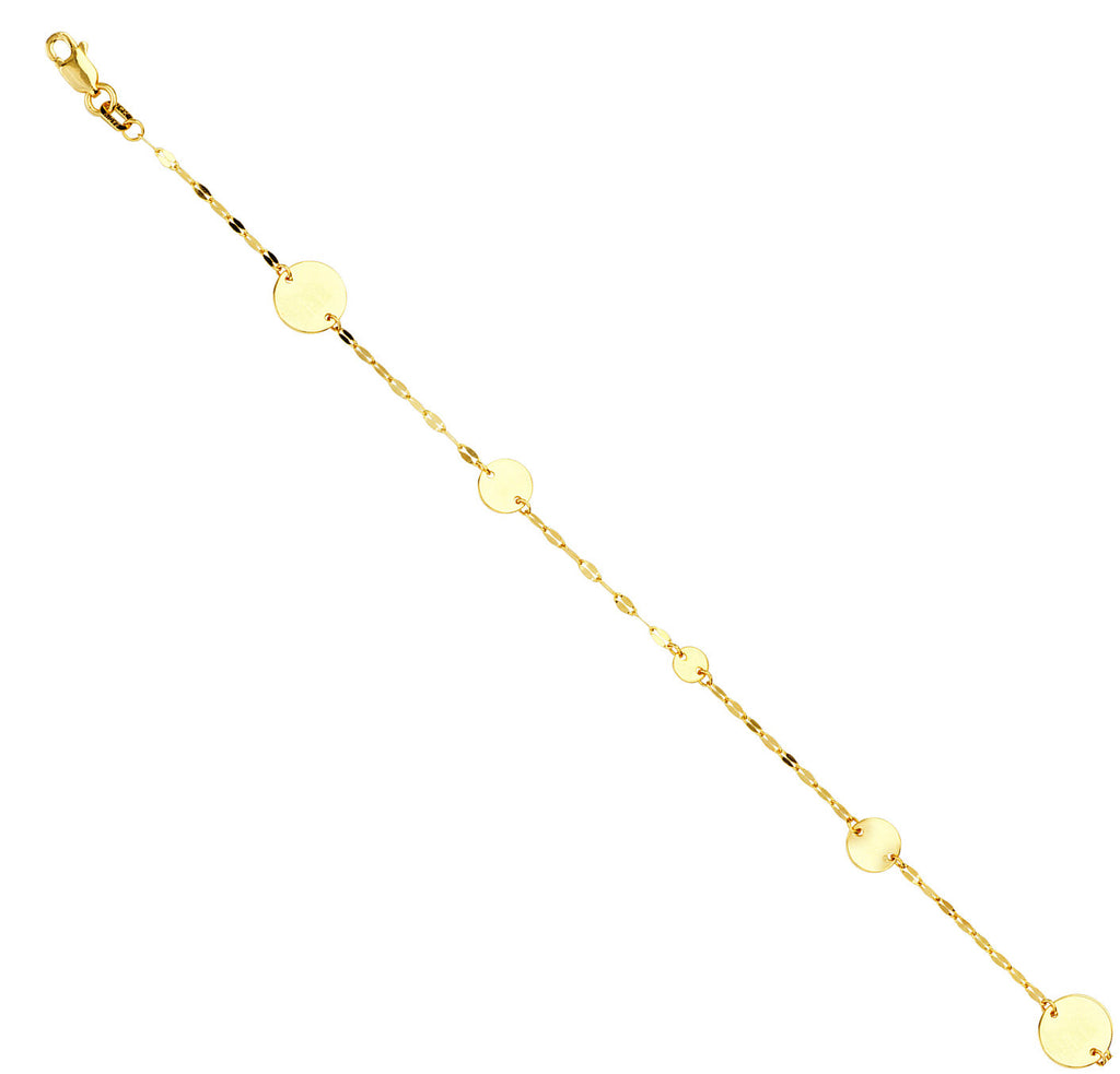 14k Yellow Gold Hammered Mariner Chain Bracelet with Round Discs