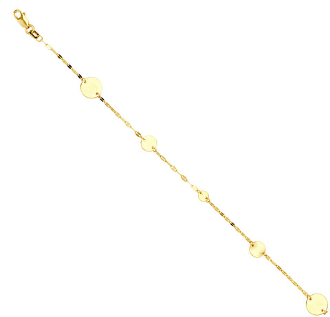 14k Yellow Gold Hammered Mariner Chain Bracelet with Round Discs