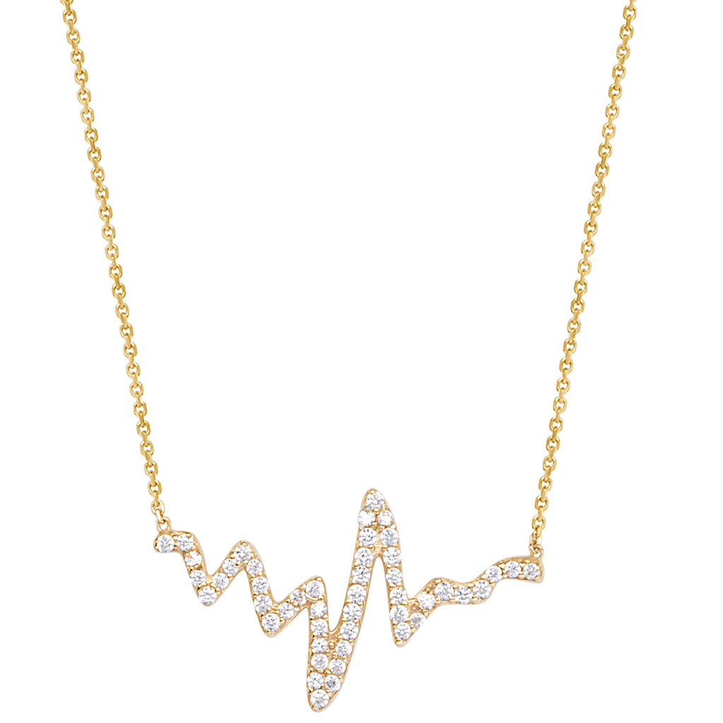 14k Yellow Gold East2West Cubic Zirconia HeartBeat Necklace Adjustable Length