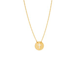 14k Gold Cut-out Cross Disk Necklace on Rope Chain Adjustable Length - So You