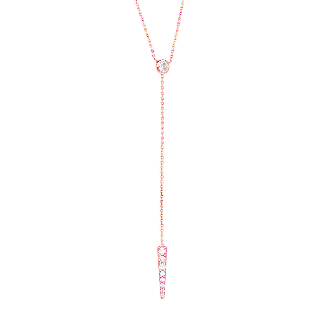 Y-style Lariat Necklace with Cubic Zirconia Adjustable Length 14k Rose Gold