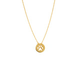 14k Yellow Gold Paw Print Necklace on Rope Chain Adjustable Length - So You