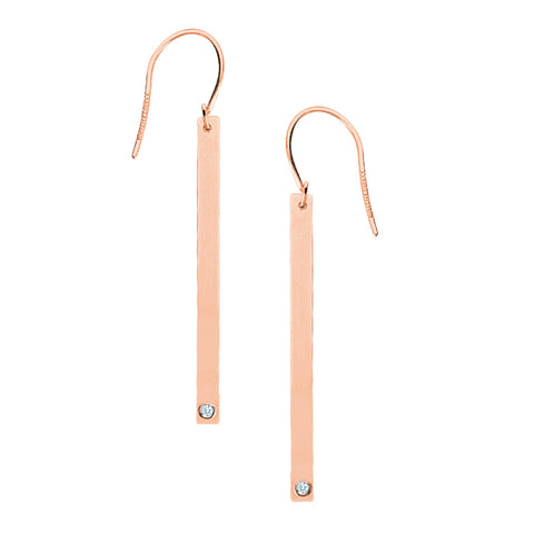 Rose Gold-plated Sterling Silver Bar Drop Earrings with Cubic Zirconia Accent