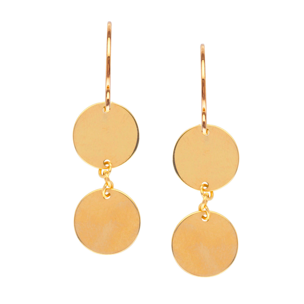 14k Yellow Gold Earrings with Circle Disk Drops