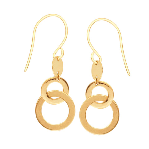 14k Yellow Gold Earrings Double Open Circle Drop