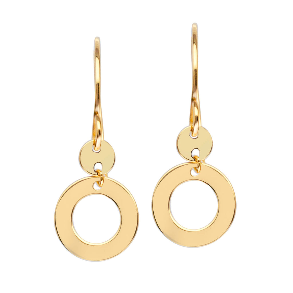 14k Yellow Gold Earrings Disk and Open Circle Drop