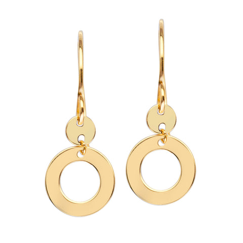 14k Yellow Gold Earrings Disk and Open Circle Drop