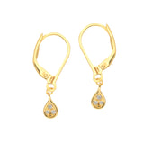 14k Yellow Gold and Diamond Teardrop Earrings Leverback