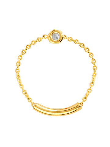 14k Yellow Gold Chain and Bar Diamond Ring