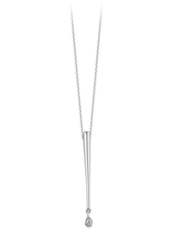 14k White Gold Necklace with Tapered Bar and Diamond Drop