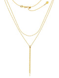 14k Yellow Gold Double Strand Hammered Y Style Bar Necklace Adjustable Length