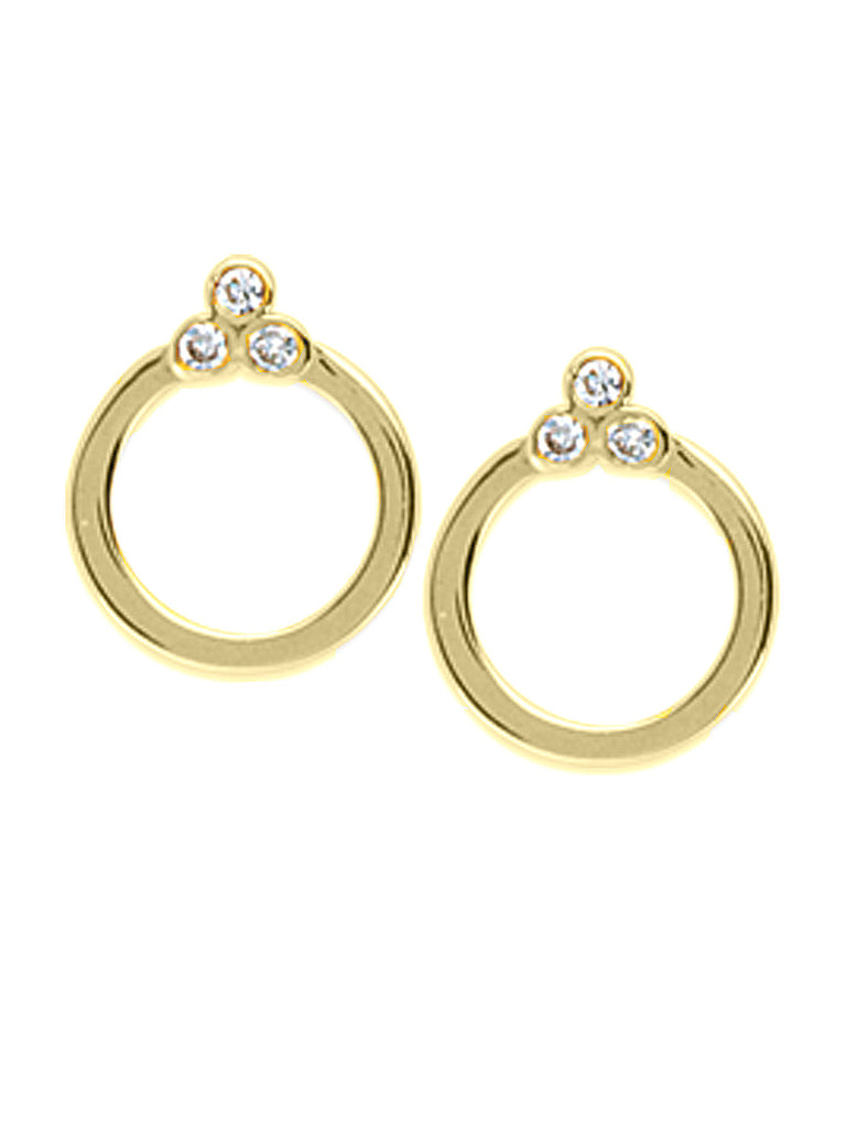 14k Yellow Gold and Genuine Diamond Open Circle Stud Earrings