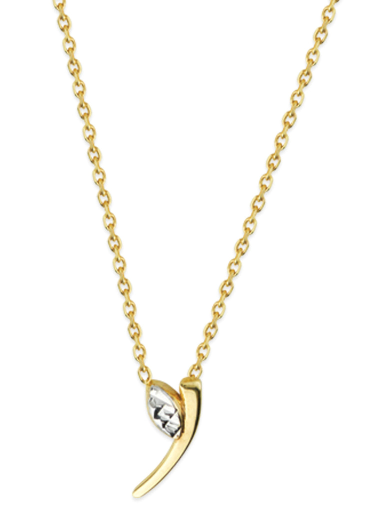 14k Yellow Gold Two-Tone Apostrophe Leaf Diamond-cut Necklace Adjustable Length