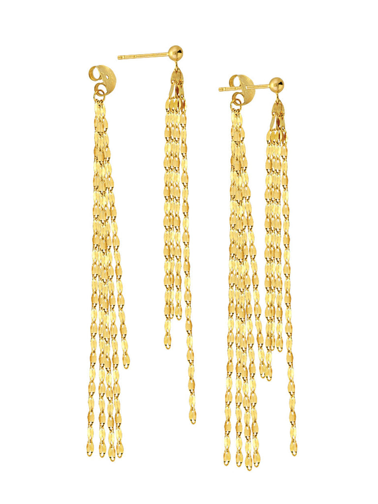 Front Back Tassel Fringe Chain Earrings 14k Yellow Gold Forzentina