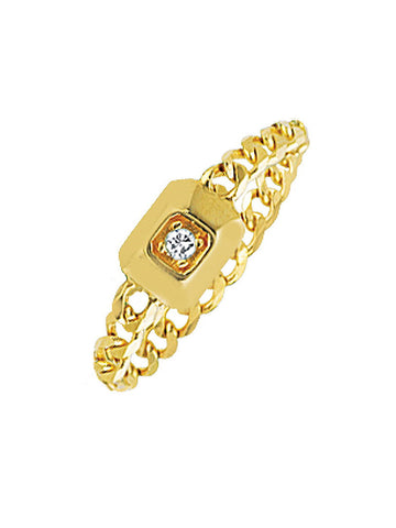 14k Yellow Gold with Genuine Diamond Chain Ring Modern Vintage Curb Collection