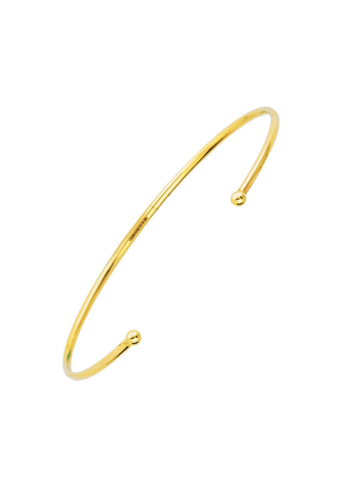 14k Yellow Gold Cuff Bracelet Plain Polished With Ball Ends