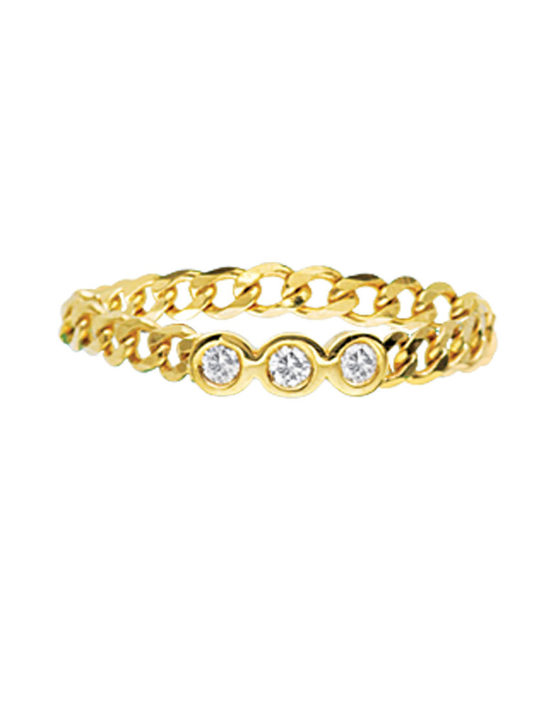 14k Yellow Gold Diamond Chain Ring Modern Vintage Curb Collection