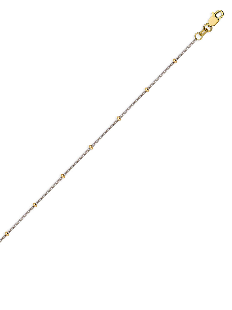 14k Two tone Gold Saturn Small Bead Anklet with Curb Chain Adjustable Length