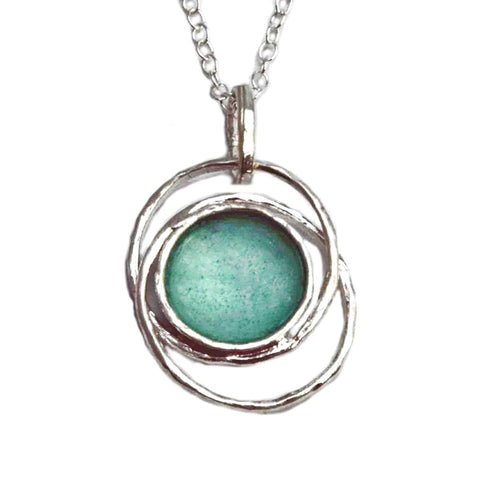 Ancient Roman Glass Concentric Circle Necklace Sterling Silver Made in Israel